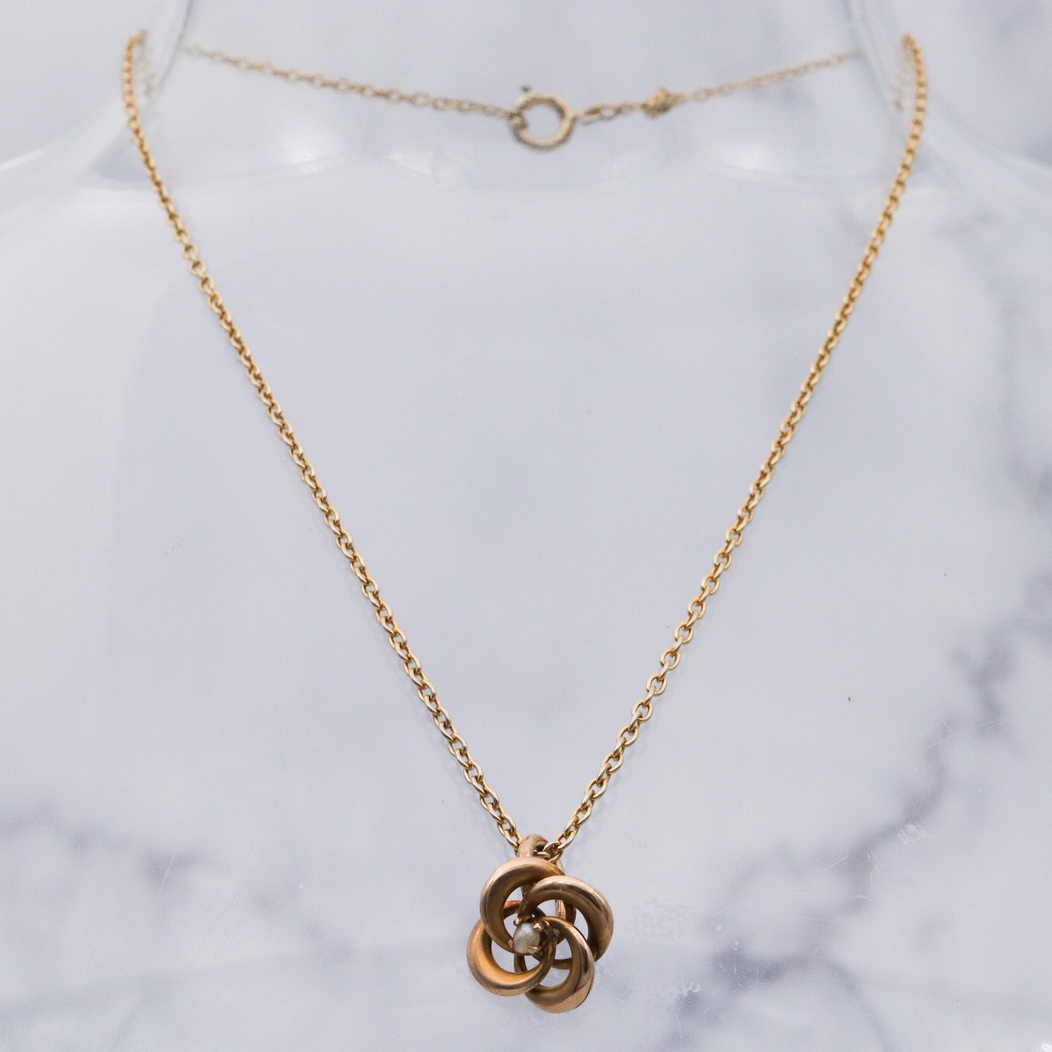 Antique Victorian 10k gold infinity love knot pearl pendant